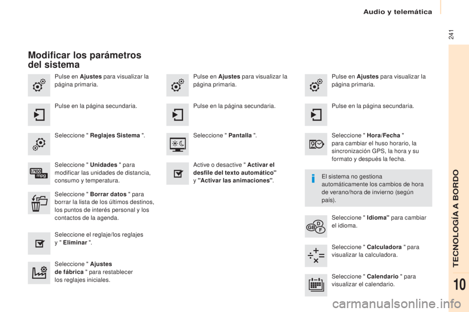 CITROEN BERLINGO MULTISPACE 2017 Manuales de Empleo (in Spanish) Audio y telemática
241
Berlingo2VP_es_Chap10a_SMEGplus_ed02-2016
Pulse en Ajustes para visualizar la
página primaria. Pulse en Ajustes
para visualizar la
página primaria.
Pulse en Ajustes
para CITROEN BERLINGO MULTISPACE 2017 Manuales de Empleo (in Spanish) Audio y telemática
241
Berlingo2VP_es_Chap10a_SMEGplus_ed02-2016
Pulse en Ajustes para visualizar la
página primaria. Pulse en Ajustes
para visualizar la
página primaria.
Pulse en Ajustes
para