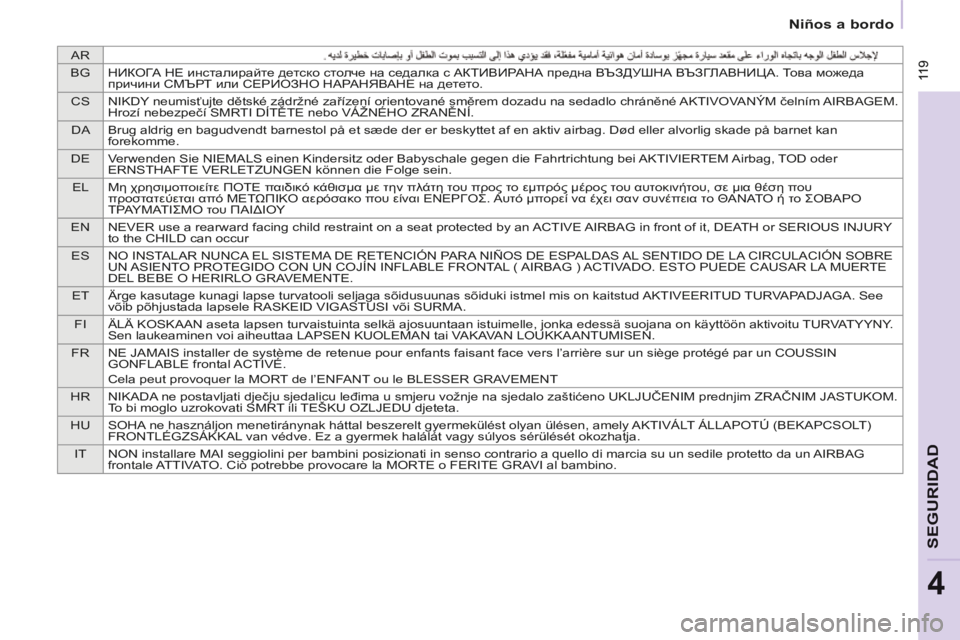 CITROEN BERLINGO MULTISPACE 2014 Manuales de Empleo (in Spanish) AR
BG НИКОГА НЕ инсталирайте детско столче на седалка с АКТИВИРАНА предна ВЪЗДУШНА ВЪЗГЛАВНИЦА. Това можеда
пр CITROEN BERLINGO MULTISPACE 2014 Manuales de Empleo (in Spanish) AR
BG НИКОГА НЕ инсталирайте детско столче на седалка с АКТИВИРАНА предна ВЪЗДУШНА ВЪЗГЛАВНИЦА. Това можеда
пр
