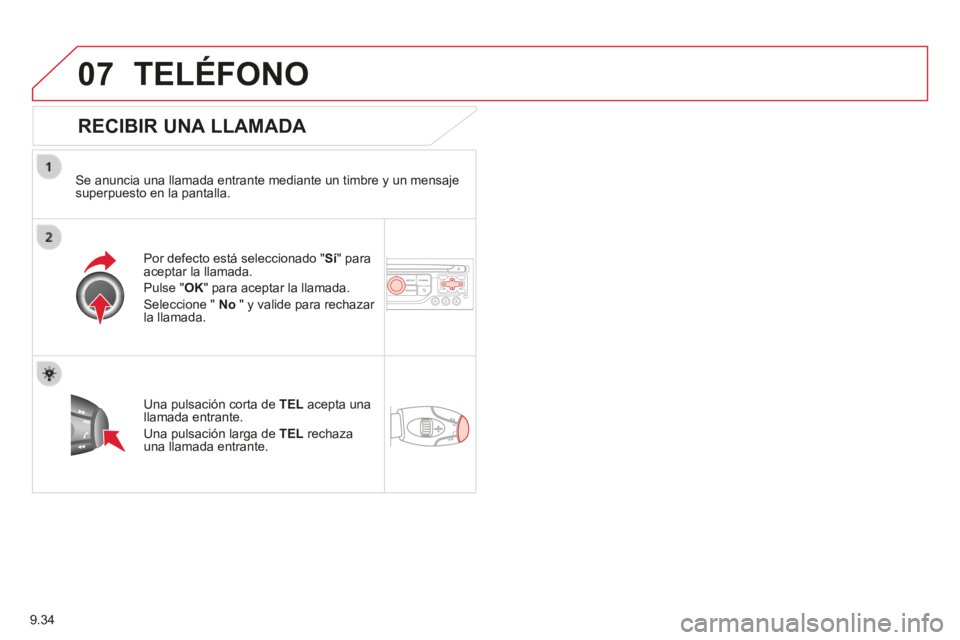CITROEN BERLINGO MULTISPACE 2014 Manuales de Empleo (in Spanish) 9.34
07
Berlingo-2-VP-papier_es_Chap09b_RT6-2-7_ed01-2014
TELÉFONO
RECIBIR UNA LLAMADA
Se anuncia una llamada entrante mediante un timbre y un mensaje superpuesto en la pantalla.
Por def CITROEN BERLINGO MULTISPACE 2014 Manuales de Empleo (in Spanish) 9.34
07
Berlingo-2-VP-papier_es_Chap09b_RT6-2-7_ed01-2014
TELÉFONO
RECIBIR UNA LLAMADA
Se anuncia una llamada entrante mediante un timbre y un mensaje superpuesto en la pantalla.
Por def