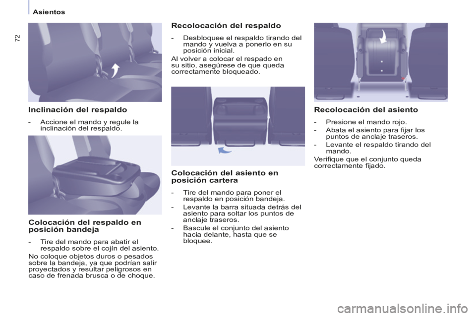CITROEN BERLINGO MULTISPACE 2014 Manuales de Empleo (in Spanish) Asientos
Berlingo-2-VP-papier_es_Chap03_Ergonomie_ed01-2014
72
Inclinación del respaldo
- Accione el mando y regule la inclinación del respaldo.
Colocación del respaldo en
p CITROEN BERLINGO MULTISPACE 2014 Manuales de Empleo (in Spanish) Asientos
Berlingo-2-VP-papier_es_Chap03_Ergonomie_ed01-2014
72
Inclinación del respaldo
- Accione el mando y regule la inclinación del respaldo.
Colocación del respaldo en
p