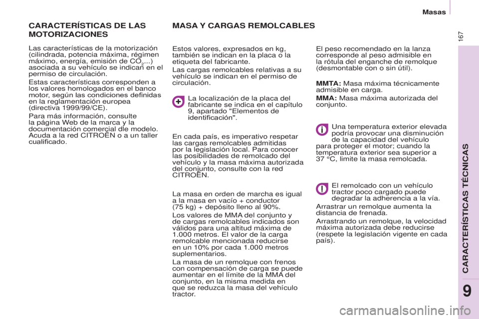 CITROEN BERLINGO ELECTRIC 2017 Manuales de Empleo (in Spanish) 167
Berlingo-2-Vu_es_chap09_caract_technique_ed01-2015Berlingo-2-Vu_es_chap09_caract_technique_ed01-2015
MASA Y CARGAS REMOLCABLES
estos valores, expresados en kg,
también se indican en la placa o CITROEN BERLINGO ELECTRIC 2017 Manuales de Empleo (in Spanish) 167
Berlingo-2-Vu_es_chap09_caract_technique_ed01-2015Berlingo-2-Vu_es_chap09_caract_technique_ed01-2015
MASA Y CARGAS REMOLCABLES
estos valores, expresados en kg,
también se indican en la placa o