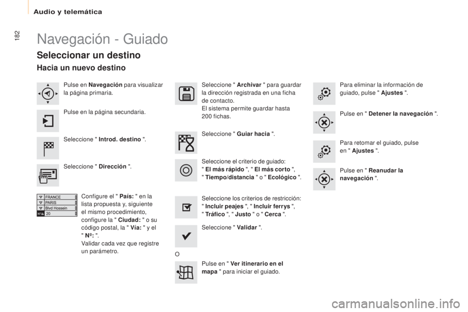 CITROEN BERLINGO ELECTRIC 2017 Manuales de Empleo (in Spanish) 182
Berlingo-2-Vu_es_ chap10a_SMe Gplus_ed01-2015
navegación - Guiado
Seleccionar un destino
Seleccione " Introd. destino ".Seleccione " Archivar
" para guardar
la dirección regis CITROEN BERLINGO ELECTRIC 2017 Manuales de Empleo (in Spanish) 182
Berlingo-2-Vu_es_ chap10a_SMe Gplus_ed01-2015
navegación - Guiado
Seleccionar un destino
Seleccione " Introd. destino ".Seleccione " Archivar
" para guardar
la dirección regis