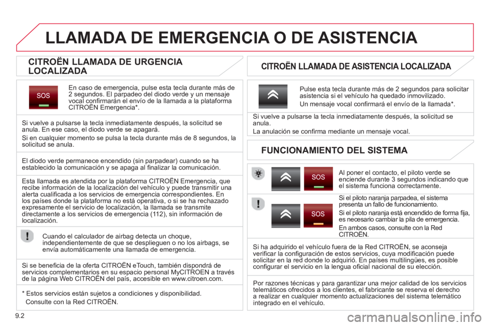 CITROEN BERLINGO ELECTRIC 2015 Manuales de Empleo (in Spanish) 9.2
LLAMADA DE EMERGENCIA O DE ASISTENCIA
CITROËN LLAMADA DE URGENCIA
LOCALIZADA
En caso de emergencia, pulse esta tecla durante más de2 segundos. El parp CITROEN BERLINGO ELECTRIC 2015 Manuales de Empleo (in Spanish) 9.2
LLAMADA DE EMERGENCIA O DE ASISTENCIA
CITROËN LLAMADA DE URGENCIA
LOCALIZADA
En caso de emergencia, pulse esta tecla durante más de2 segundos. El parp