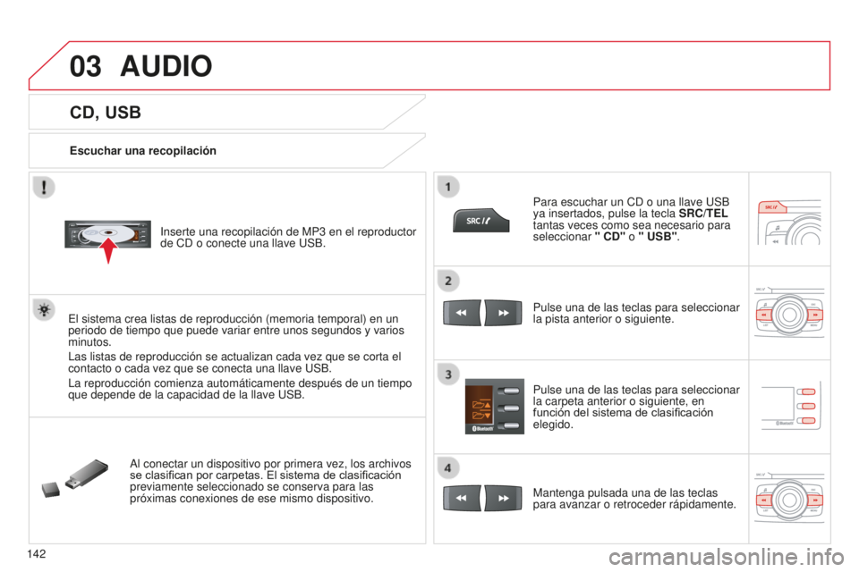 CITROEN C-ZERO 2016 Manuales de Empleo (in Spanish) 03
142
c-zero_es_chap11b_Rde2_ed01-2014
CD, USB
Escuchar una recopilación
i
nserte una recopilación de MP3 en el reproductor
de
cd o conecte una llave u SB.
e
l sistema crea listas de reprodu CITROEN C-ZERO 2016 Manuales de Empleo (in Spanish) 03
142
c-zero_es_chap11b_Rde2_ed01-2014
CD, USB
Escuchar una recopilación
i
nserte una recopilación de MP3 en el reproductor
de
cd o conecte una llave u SB.
e
l sistema crea listas de reprodu