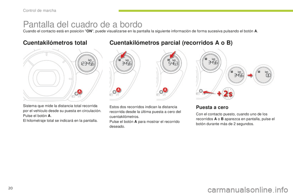 CITROEN C-ZERO 2016 Manuales de Empleo (in Spanish) 20
c-zero_es_c hap01_controle-de-marche_ed01-2014
Pantalla del cuadro de a bordocuando el contacto está en posición " ON", puede visualizarse en la pantalla la siguiente información de form CITROEN C-ZERO 2016 Manuales de Empleo (in Spanish) 20
c-zero_es_c hap01_controle-de-marche_ed01-2014
Pantalla del cuadro de a bordocuando el contacto está en posición " ON", puede visualizarse en la pantalla la siguiente información de form