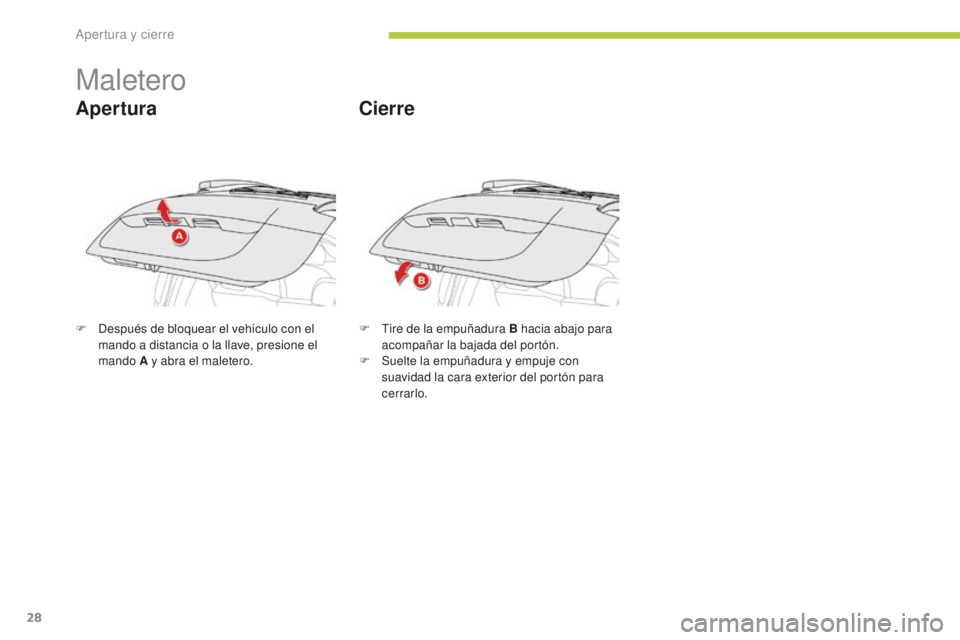 CITROEN C-ZERO 2016 Manuales de Empleo (in Spanish) 28
c-zero_es_ chap02_ouvertures_ed01-2014
Maletero
Apertura
F después de bloquear el vehículo con el
mando a distancia o la llave, presione el
mando A y abra el maletero. F
ti re de la empuñad CITROEN C-ZERO 2016 Manuales de Empleo (in Spanish) 28
c-zero_es_ chap02_ouvertures_ed01-2014
Maletero
Apertura
F después de bloquear el vehículo con el
mando a distancia o la llave, presione el
mando A y abra el maletero. F
ti re de la empuñad
