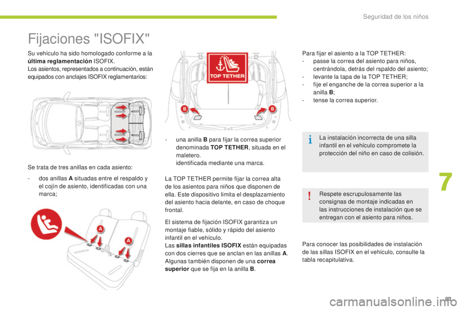 CITROEN C-ZERO 2016 Manuales de Empleo (in Spanish) 81
c-zero_es_ chap07_securite-enfants_ed01-2014
Su vehículo ha sido homologado conforme a la
última reglamentación
iS OF iX .
los asientos, representados a continuación, están
equipados con a CITROEN C-ZERO 2016 Manuales de Empleo (in Spanish) 81
c-zero_es_ chap07_securite-enfants_ed01-2014
Su vehículo ha sido homologado conforme a la
última reglamentación
iS OF iX .
los asientos, representados a continuación, están
equipados con a