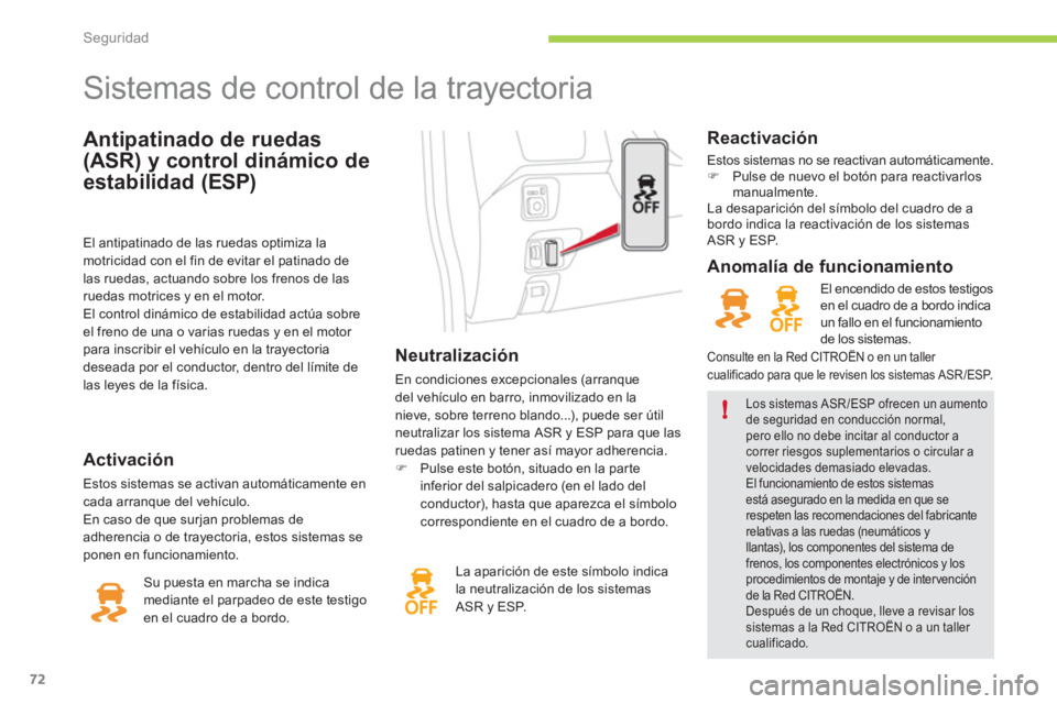 CITROEN C-ZERO 2011 Manuales de Empleo (in Spanish) !
Seguridad
72
Antipatinado de ruedas
(ASR) y control dinámico de
estabilidad (ESP)
Sistemas de control de la trayectoria
Neutralización
En condiciones excep CITROEN C-ZERO 2011 Manuales de Empleo (in Spanish) !
Seguridad
72
Antipatinado de ruedas
(ASR) y control dinámico de
estabilidad (ESP)
Sistemas de control de la trayectoria
Neutralización
En condiciones excep