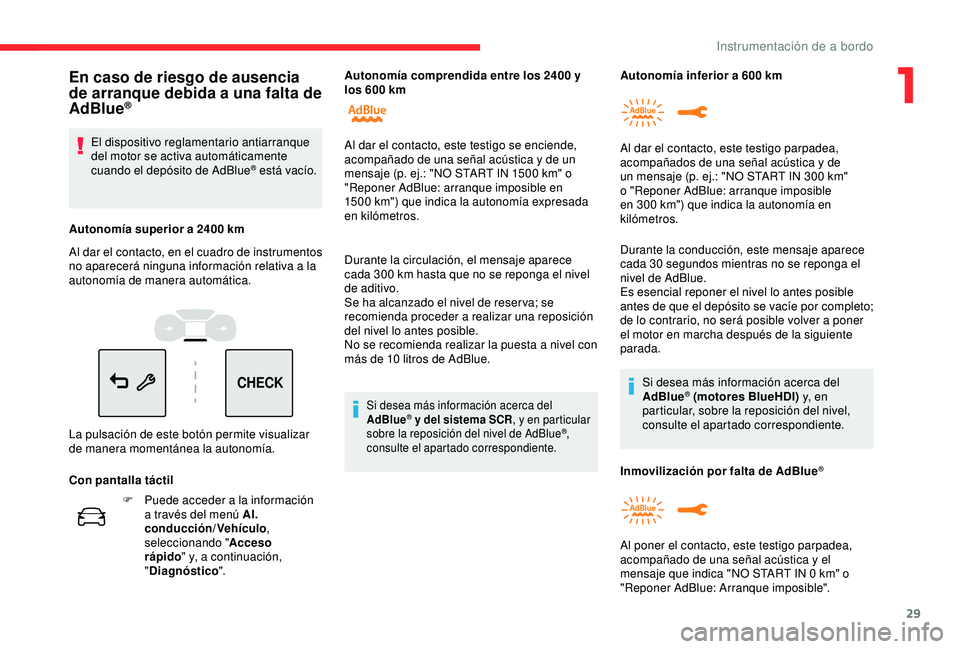 CITROEN C3 AIRCROSS 2019 Manuales de Empleo (in Spanish) 29
CHECK
F Puede acceder a la información a través del menú Al.
conducción/Vehículo ,
seleccionando " Acceso
rápido " y, a continuación,
" Diagnóstico ". Durante la circula CITROEN C3 AIRCROSS 2019 Manuales de Empleo (in Spanish) 29
CHECK
F Puede acceder a la información a través del menú Al.
conducción/Vehículo ,
seleccionando " Acceso
rápido " y, a continuación,
" Diagnóstico ". Durante la circula