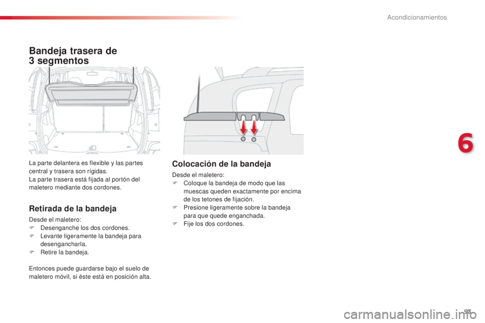CITROEN C3 PICASSO 2015  Manuales de Empleo (in Spanish) 93
C3Picasso_es_Chap06_amenagement_ed01-2014
Bandeja trasera de 
3
 
segmentos
la parte delantera es flexible y las partes 
central y trasera son rígidas.
la p
arte trasera está fijada al portón d CITROEN C3 PICASSO 2015  Manuales de Empleo (in Spanish) 93
C3Picasso_es_Chap06_amenagement_ed01-2014
Bandeja trasera de 
3
 
segmentos
la parte delantera es flexible y las partes 
central y trasera son rígidas.
la p
arte trasera está fijada al portón d