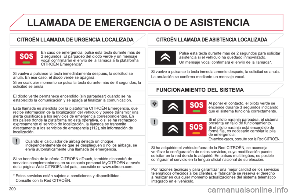 CITROEN C3 PICASSO 2014 Manuales de Empleo (in Spanish) 200
LLAMADA DE EMERGENCIA O DE ASISTENCIA
CITROËN LLAMADA DE URGENCIA LOCALIZADA
En caso de emergencia, pulse esta tecla durante más de2 segundos. El parpadeo del diodo verde y CITROEN C3 PICASSO 2014 Manuales de Empleo (in Spanish) 200
LLAMADA DE EMERGENCIA O DE ASISTENCIA
CITROËN LLAMADA DE URGENCIA LOCALIZADA
En caso de emergencia, pulse esta tecla durante más de2 segundos. El parpadeo del diodo verde y