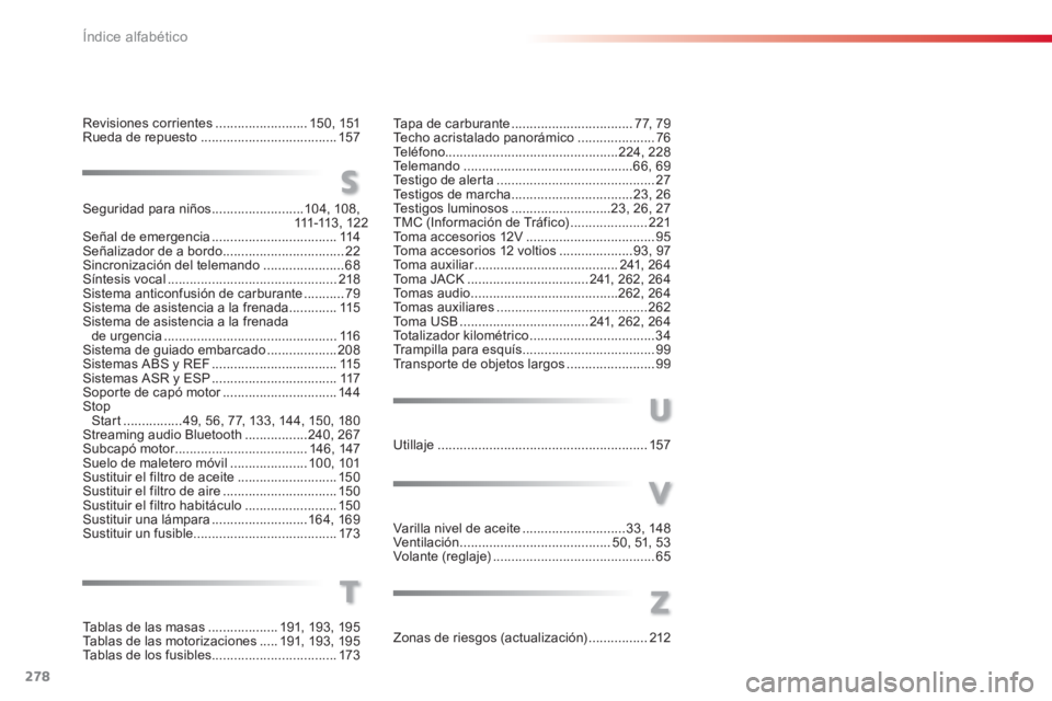 CITROEN C3 PICASSO 2014  Manuales de Empleo (in Spanish) 278Índice alfabético
Tapa de carburante .................................77,79Techo acristalado panorámico .....................76Teléfono...............................................224,228Te l