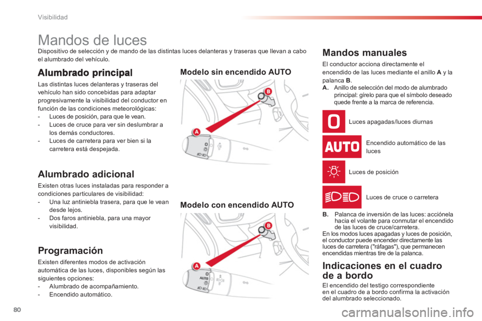 CITROEN C3 PICASSO 2014  Manuales de Empleo (in Spanish) Visibilidad
80
   
 
 
 
 
 
 
 
 
 
 
 
 
 
Mandos de luces  
Dispositivo de selección y de mando de las distintas luces delanteras y traseras que llevan a cabo 
el alumbrado del vehículo. 
Las dis