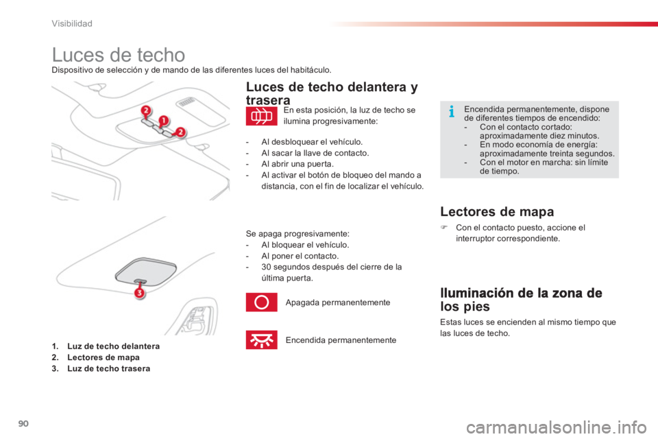 CITROEN C3 PICASSO 2014  Manuales de Empleo (in Spanish) Visibilidad
90
   
 
 
 
 
 
 
 
 
 
 
 
 
 
Luces de techo  
Dispositivo de selección y de mando de las diferentes luces del habitáculo. 
   
 
1. 
  Luz de techo delantera 
 
   
2. 
  Lectores de