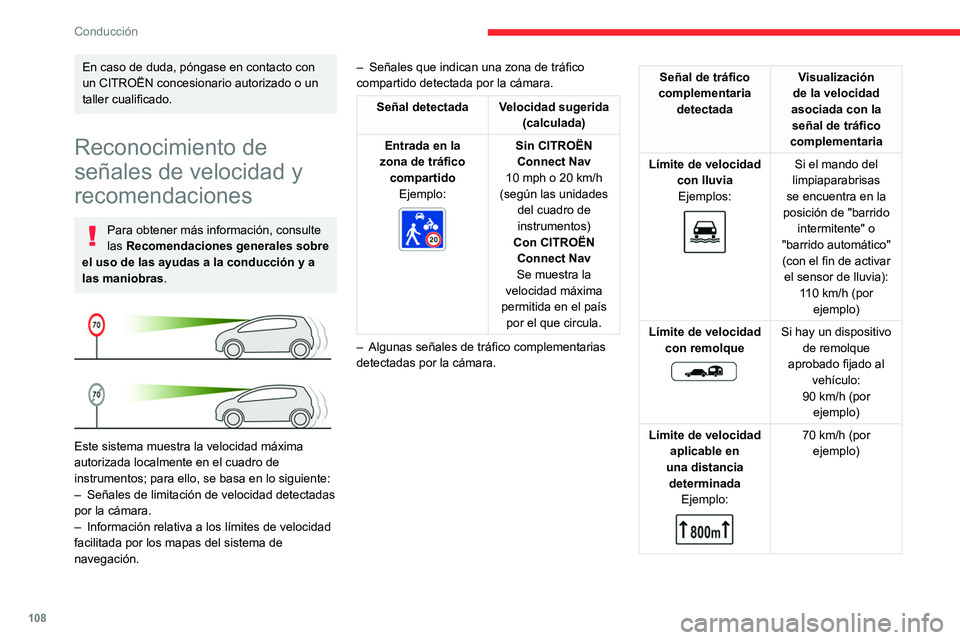 CITROEN C4 2021 Manuales de Empleo (in Spanish) 108
Conducción
En caso de duda, póngase en contacto con
un CITROËN concesionario autorizado o un
taller cualificado.
Reconocimiento de
señales de velocidad y
recomendaciones
Para obtener más CITROEN C4 2021 Manuales de Empleo (in Spanish) 108
Conducción
En caso de duda, póngase en contacto con
un CITROËN concesionario autorizado o un
taller cualificado.
Reconocimiento de
señales de velocidad y
recomendaciones
Para obtener más