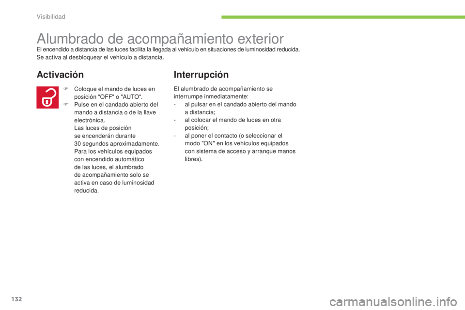CITROEN C4 AIRCROSS 2016 Manuales de Empleo (in Spanish) 132
C4-Aircross_es_Chap05_visibilite_ed01-2014
Alumbrado de acompañamiento exteriorel encendido a distancia de las luces facilita la llegada al vehículo en situaciones de luminosidad reducida.
Se ac CITROEN C4 AIRCROSS 2016 Manuales de Empleo (in Spanish) 132
C4-Aircross_es_Chap05_visibilite_ed01-2014
Alumbrado de acompañamiento exteriorel encendido a distancia de las luces facilita la llegada al vehículo en situaciones de luminosidad reducida.
Se ac