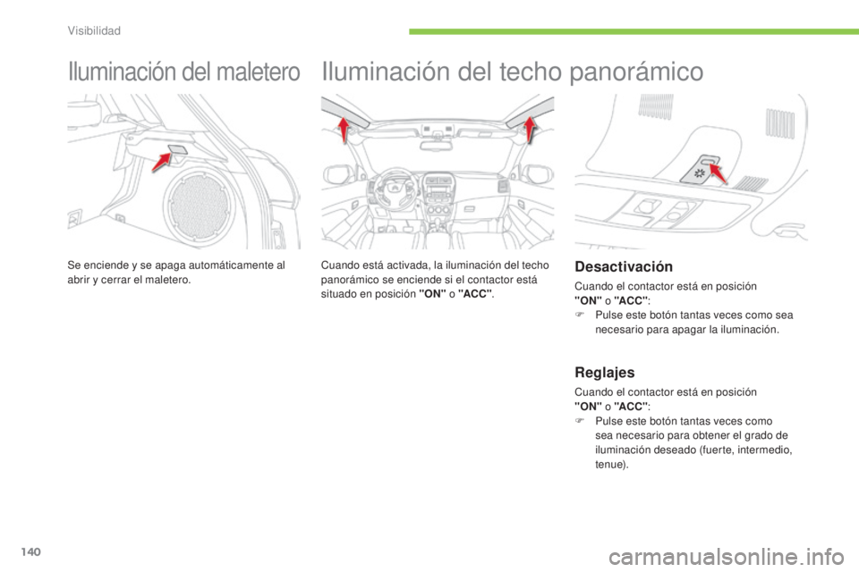 CITROEN C4 AIRCROSS 2016 Manuales de Empleo (in Spanish) 140
C4-Aircross_es_Chap05_visibilite_ed01-2014
iluminación del maletero
Se enciende y se apaga automáticamente al
abrir y cerrar el maletero.
iluminación del techo panorámico
Cuando está activad CITROEN C4 AIRCROSS 2016 Manuales de Empleo (in Spanish) 140
C4-Aircross_es_Chap05_visibilite_ed01-2014
iluminación del maletero
Se enciende y se apaga automáticamente al
abrir y cerrar el maletero.
iluminación del techo panorámico
Cuando está activad