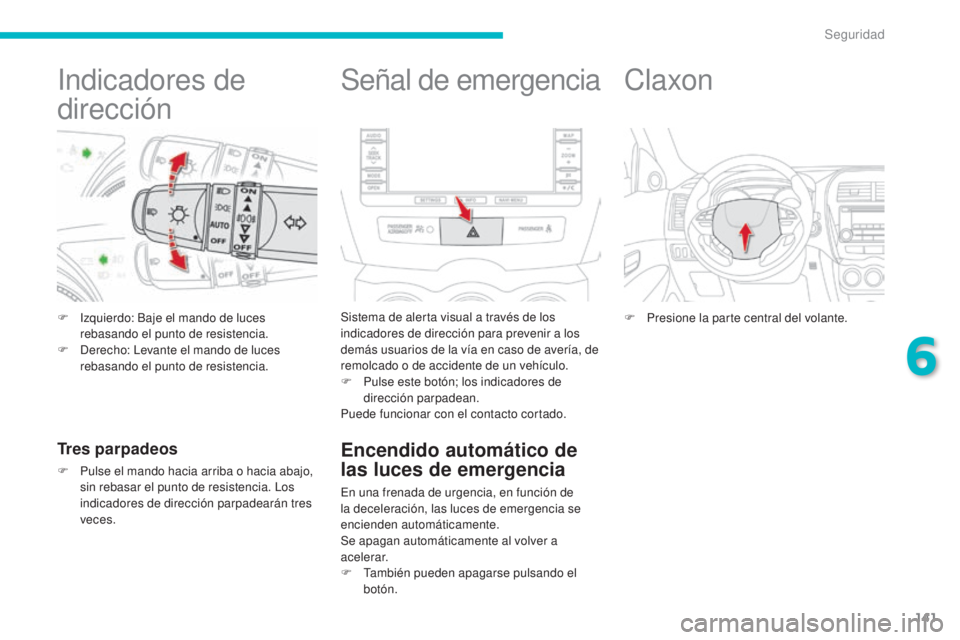 CITROEN C4 AIRCROSS 2016 Manuales de Empleo (in Spanish) 141
C4-Aircross_es_Chap06_securite_ed01-2014
indicadores de
dirección
F izquierdo: Baje el mando de luces rebasando el punto de resistencia.
F
d
e
recho: l
e
vante el mando de luces
rebasando CITROEN C4 AIRCROSS 2016 Manuales de Empleo (in Spanish) 141
C4-Aircross_es_Chap06_securite_ed01-2014
indicadores de
dirección
F izquierdo: Baje el mando de luces rebasando el punto de resistencia.
F
d
e
recho: l
e
vante el mando de luces
rebasando