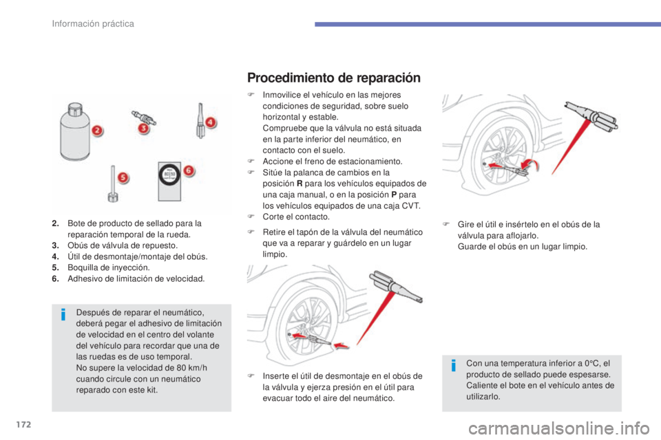CITROEN C4 AIRCROSS 2016 Manuales de Empleo (in Spanish) 172
C4-Aircross_es_Chap07_info-pratiques_ed01-2014
después de reparar el neumático,
deberá pegar el adhesivo de limitación
de velocidad en el centro del volante
del vehículo para recordar que CITROEN C4 AIRCROSS 2016 Manuales de Empleo (in Spanish) 172
C4-Aircross_es_Chap07_info-pratiques_ed01-2014
después de reparar el neumático,
deberá pegar el adhesivo de limitación
de velocidad en el centro del volante
del vehículo para recordar que