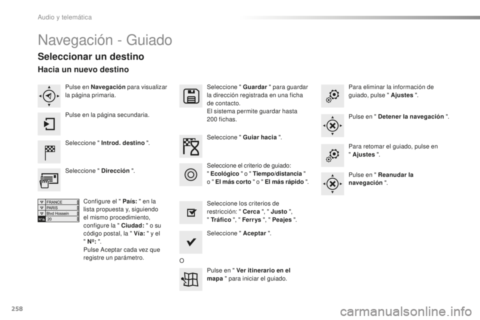 CITROEN C4 CACTUS 2018 Manuales de Empleo (in Spanish) 258
C4-cactus_es_Chap10b_SMEGplus_ed01-2016
Navegación - Guiado
Seleccionar un destino
Seleccione " Introd. destino ".Seleccione " Guardar
" para guardar
la dirección registrada en CITROEN C4 CACTUS 2018 Manuales de Empleo (in Spanish) 258
C4-cactus_es_Chap10b_SMEGplus_ed01-2016
Navegación - Guiado
Seleccionar un destino
Seleccione " Introd. destino ".Seleccione " Guardar
" para guardar
la dirección registrada en
