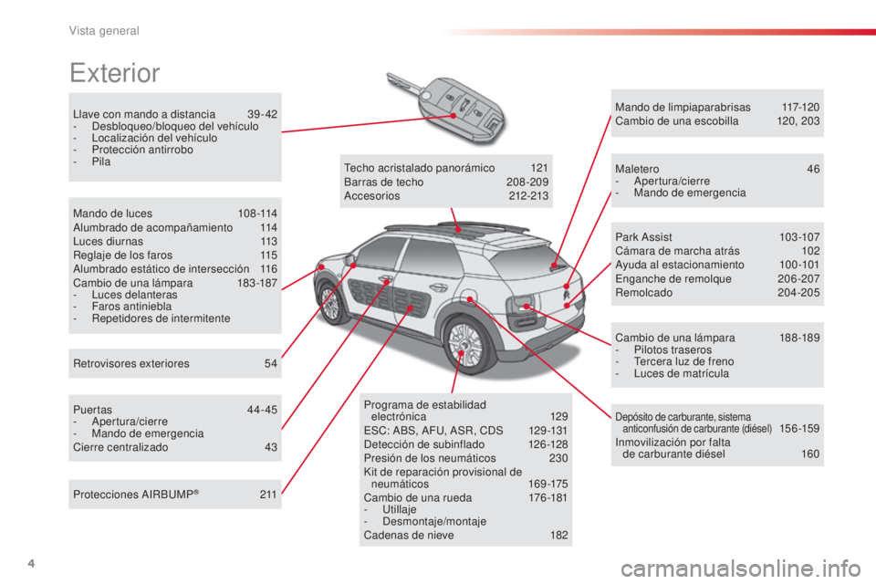 CITROEN C4 CACTUS 2015  Manuales de Empleo (in Spanish) 4
C4_cactus_es_Chap00b_vue-ensemble_ _ed02-2014
llave con mando a distancia 3 9 - 42
-  de sbloqueo/bloqueo del vehículo
-
  l
o
 calización del vehículo
-
 P

rotección antirrobo
-
  Pila
exterio