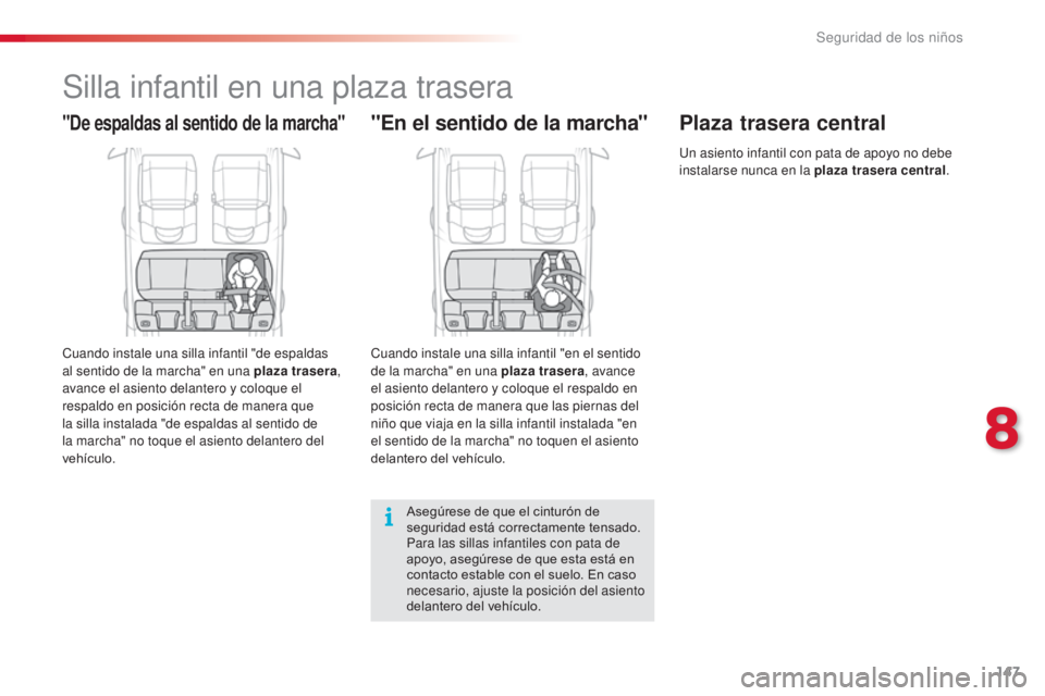 CITROEN C4 CACTUS 2014  Manuales de Empleo (in Spanish) 147
E3_es_Chap08_securite_enfants_ed01-2014
Silla infantil en una plaza trasera
"De espaldas al sentido de la marcha"
Cuando instale una silla infantil "de espaldas 
al sentido de la march
