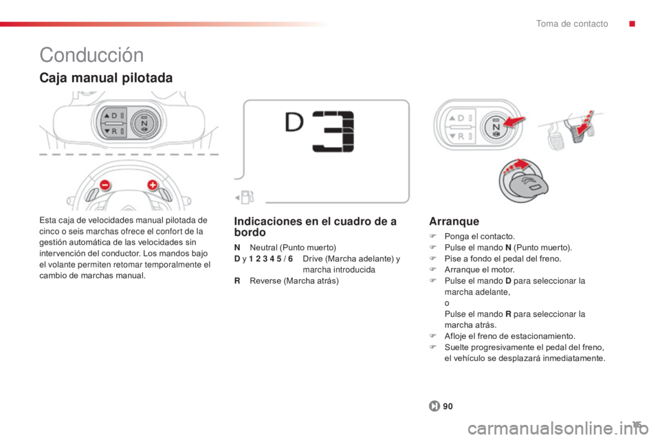 CITROEN C4 CACTUS 2014 Manuales de Empleo (in Spanish) 15
E3_es_Chap00b_prise-en-main_ed01-2014
Conducción
Caja manual pilotada
Esta caja de velocidades manual pilotada de
cinco o seis marchas ofrece el confort de la
gestión automática de las velocid CITROEN C4 CACTUS 2014 Manuales de Empleo (in Spanish) 15
E3_es_Chap00b_prise-en-main_ed01-2014
Conducción
Caja manual pilotada
Esta caja de velocidades manual pilotada de
cinco o seis marchas ofrece el confort de la
gestión automática de las velocid