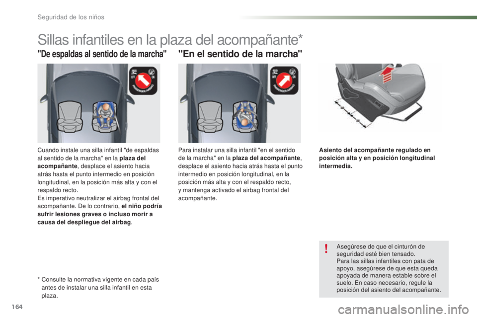 CITROEN C5 2016  Manuales de Empleo (in Spanish) 164
C5_es_Chap07_securite-enfant_ed01-2015
"De espaldas al sentido de la marcha""En el sentido de la marcha"
Sillas infantiles en la plaza del acompañante*
asegúrese de que el cintur