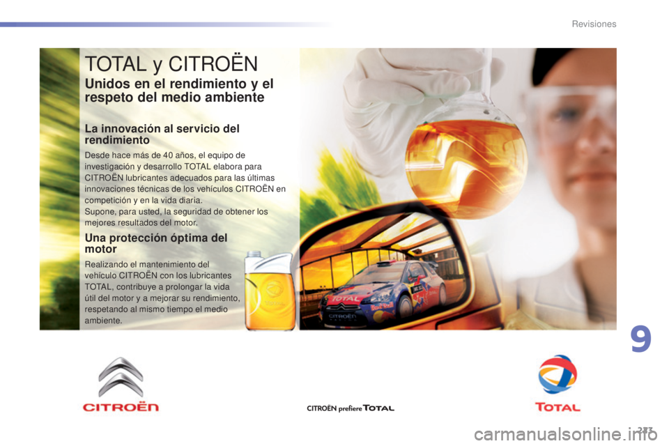 CITROEN C5 2016 Manuales de Empleo (in Spanish) 223
C5_es_Chap09_verification_ed01-2015
tOtal y CitR OËn
Unidos en el rendimiento y el
respeto del medio ambiente
La innovación al servicio del
rendimiento
desde hace más de 40 años, el equipo CITROEN C5 2016 Manuales de Empleo (in Spanish) 223
C5_es_Chap09_verification_ed01-2015
tOtal y CitR OËn
Unidos en el rendimiento y el
respeto del medio ambiente
La innovación al servicio del
rendimiento
desde hace más de 40 años, el equipo
