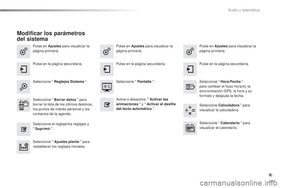 CITROEN C5 2016 Manuales de Empleo (in Spanish) 293
C5_es_Chap11b_SMeGplus_ed01-2015
Pulse en Ajustes para visualizar la
página primaria. Pulse en Ajustes
para visualizar la
página primaria.
Pulse en Ajustes
para visualizar la
página primar CITROEN C5 2016 Manuales de Empleo (in Spanish) 293
C5_es_Chap11b_SMeGplus_ed01-2015
Pulse en Ajustes para visualizar la
página primaria. Pulse en Ajustes
para visualizar la
página primaria.
Pulse en Ajustes
para visualizar la
página primar