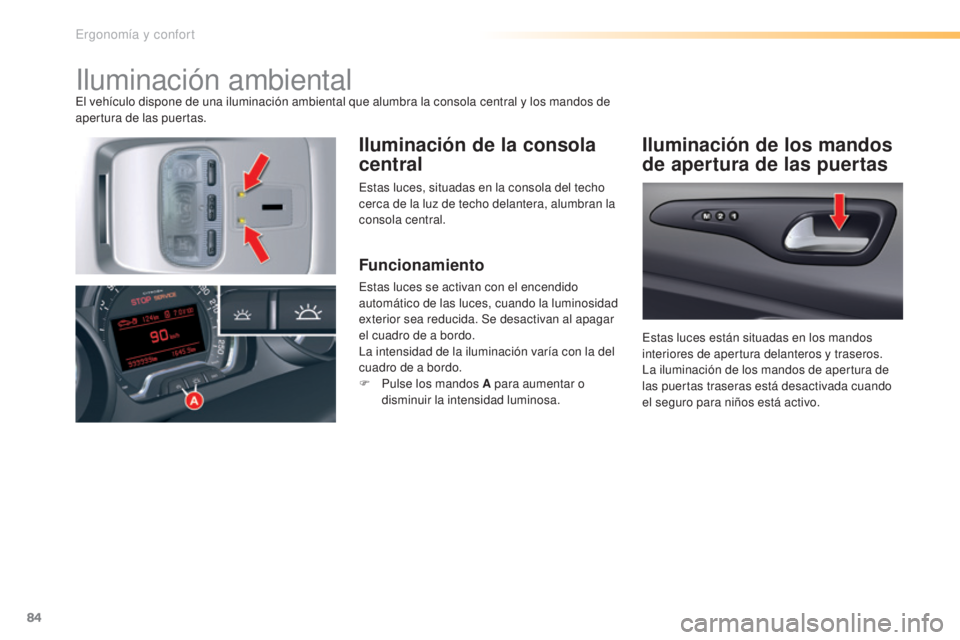 CITROEN C5 2016 Manuales de Empleo (in Spanish) 84
C5_es_Chap03_ergo-et-confort_ed01-2015
iluminación ambientalel vehículo dispone de una iluminación ambiental que alumbra la consola central y los mandos de
apertura de las puertas.
Iluminación CITROEN C5 2016 Manuales de Empleo (in Spanish) 84
C5_es_Chap03_ergo-et-confort_ed01-2015
iluminación ambientalel vehículo dispone de una iluminación ambiental que alumbra la consola central y los mandos de
apertura de las puertas.
Iluminación