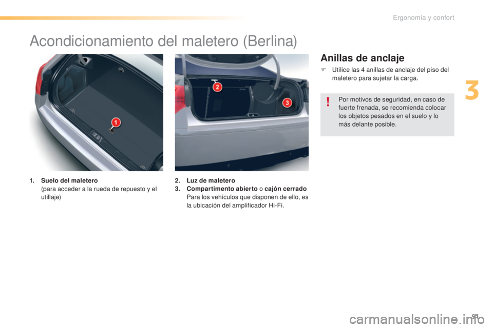 CITROEN C5 2016 Manuales de Empleo (in Spanish) 91
C5_es_Chap03_ergo-et-confort_ed01-2015
acondicionamiento del maletero (Berlina)
1. Suelo del maletero (para acceder a la rueda de repuesto y el
utillaje) 2. L
uz de maletero
3. C ompartimento abi CITROEN C5 2016 Manuales de Empleo (in Spanish) 91
C5_es_Chap03_ergo-et-confort_ed01-2015
acondicionamiento del maletero (Berlina)
1. Suelo del maletero (para acceder a la rueda de repuesto y el
utillaje) 2. L
uz de maletero
3. C ompartimento abi
