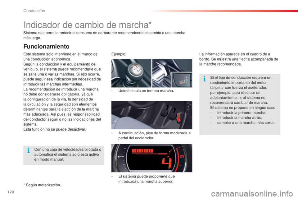 CITROEN C5 2015 Manuales de Empleo (in Spanish) 120
c5_es_c hap04_conduite_ed01-2014
Sistema que permite reducir el consumo de carburante recomendando el cambio a una marcha
más larga.
es
te sistema solo interviene en el marco de
una conducció CITROEN C5 2015 Manuales de Empleo (in Spanish) 120
c5_es_c hap04_conduite_ed01-2014
Sistema que permite reducir el consumo de carburante recomendando el cambio a una marcha
más larga.
es
te sistema solo interviene en el marco de
una conducció