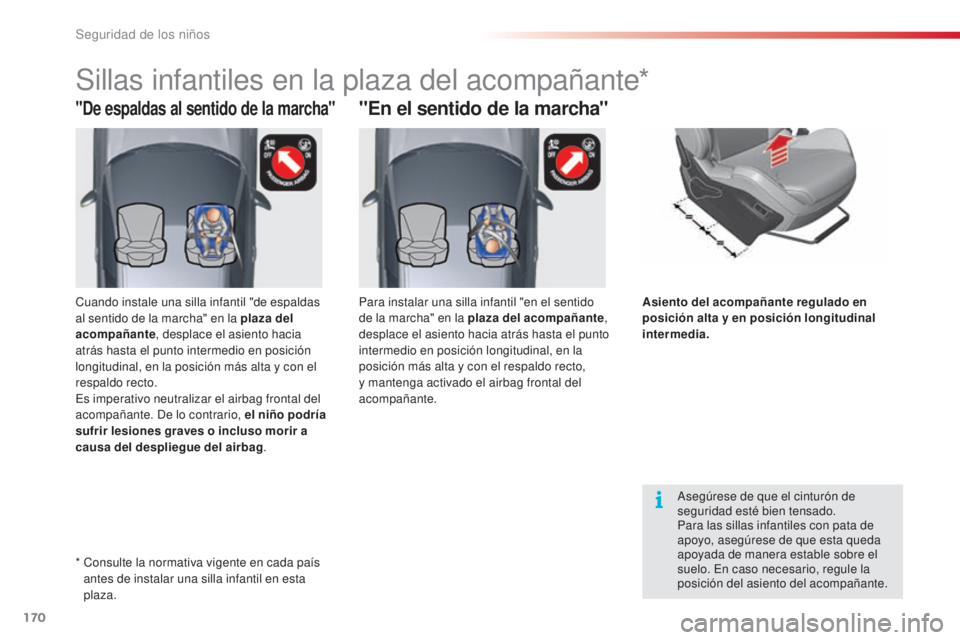 CITROEN C5 2015 Manuales de Empleo (in Spanish) 170
c5_es_ chap07_securite-enfant_ed01-2014
"De espaldas al sentido de la marcha""En el sentido de la marcha"
Sillas infantiles en la plaza del acompañante*
asegúrese de que el cintu CITROEN C5 2015 Manuales de Empleo (in Spanish) 170
c5_es_ chap07_securite-enfant_ed01-2014
"De espaldas al sentido de la marcha""En el sentido de la marcha"
Sillas infantiles en la plaza del acompañante*
asegúrese de que el cintu