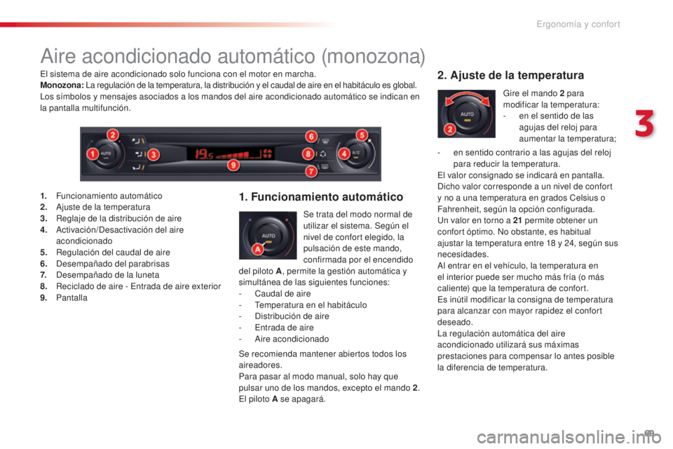 CITROEN C5 2015 Manuales de Empleo (in Spanish) 69
c5_es_c hap03_ergo-et-confort_ed01-2014
aire acondicionado automático (monozona)
Se trata del modo normal de
utilizar el sistema. Según el
nivel de confort elegido, la
pulsación de este mando CITROEN C5 2015 Manuales de Empleo (in Spanish) 69
c5_es_c hap03_ergo-et-confort_ed01-2014
aire acondicionado automático (monozona)
Se trata del modo normal de
utilizar el sistema. Según el
nivel de confort elegido, la
pulsación de este mando