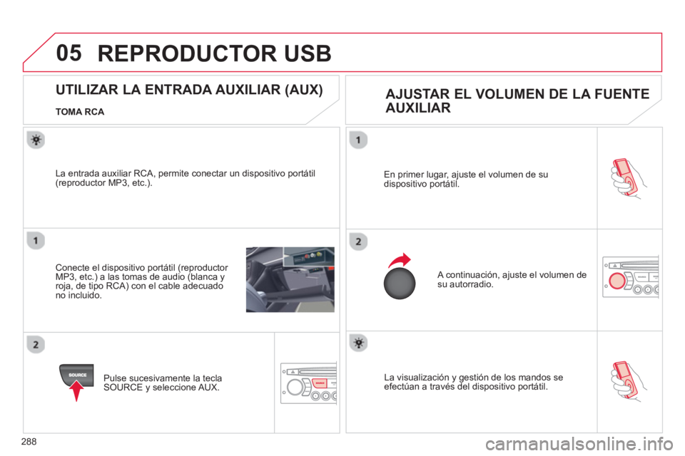 CITROEN C5 2014 Manuales de Empleo (in Spanish) 288
05
La visualización y gestión de los mandos se efectúan a través del dispositivo portátil. En primer lu
gar, ajuste el volumen de su
dispositivo portátil.
A continuación, ajuste el vol CITROEN C5 2014 Manuales de Empleo (in Spanish) 288
05
La visualización y gestión de los mandos se efectúan a través del dispositivo portátil. En primer lu
gar, ajuste el volumen de su
dispositivo portátil.
A continuación, ajuste el vol