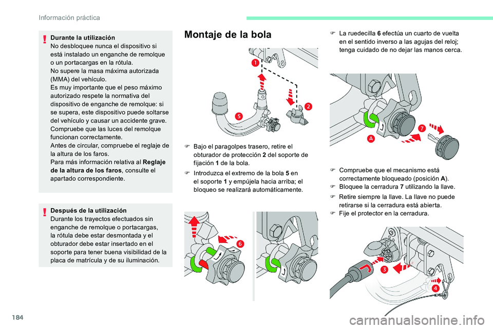 CITROEN C5 AIRCROSS 2020 Manuales de Empleo (in Spanish) 184
F La ruedecilla 6 efectúa un cuarto de vuelta
en el sentido inverso a las agujas del reloj;
tenga cuidado de no dejar las manos cerca.
F
C
ompruebe que el mecanismo está
correctamente b CITROEN C5 AIRCROSS 2020 Manuales de Empleo (in Spanish) 184
F La ruedecilla 6 efectúa un cuarto de vuelta
en el sentido inverso a las agujas del reloj;
tenga cuidado de no dejar las manos cerca.
F
C
ompruebe que el mecanismo está
correctamente b