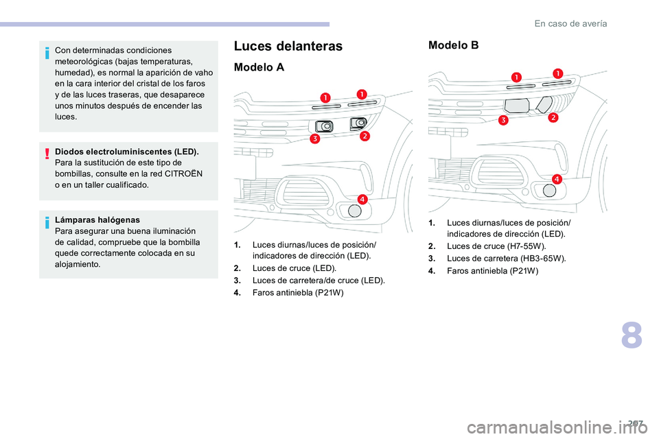 CITROEN C5 AIRCROSS 2020 Manuales de Empleo (in Spanish) 207
Con determinadas condiciones
meteorológicas (bajas temperaturas,
humedad), es normal la aparición de vaho
en la cara interior del cristal de los faros
y de las luces traseras, que desaparec CITROEN C5 AIRCROSS 2020 Manuales de Empleo (in Spanish) 207
Con determinadas condiciones
meteorológicas (bajas temperaturas,
humedad), es normal la aparición de vaho
en la cara interior del cristal de los faros
y de las luces traseras, que desaparec
