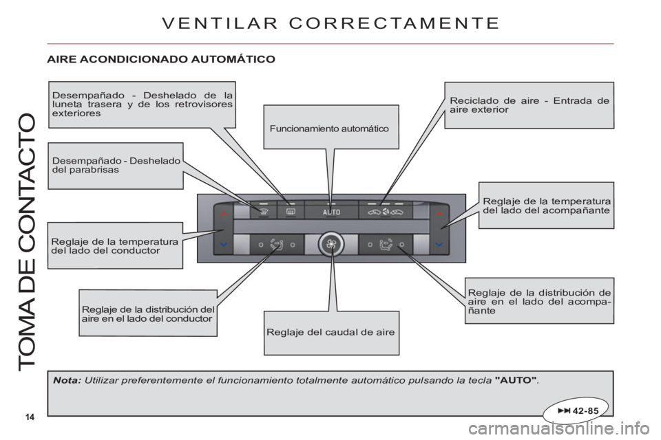 CITROEN C6 2012 Manuales de Empleo (in Spanish) 14
T
O
MA DE
CO
NTA
C
T
O
AIRE ACONDICIONADO AUTOMÁTICO
Reglaje de la distribución del aire en el lado del conductor
Reglaje de la distribución de aire en el lado del acompa-ñante
Reglaje de la t CITROEN C6 2012 Manuales de Empleo (in Spanish) 14
T
O
MA DE
CO
NTA
C
T
O
AIRE ACONDICIONADO AUTOMÁTICO
Reglaje de la distribución del aire en el lado del conductor
Reglaje de la distribución de aire en el lado del acompa-ñante
Reglaje de la t