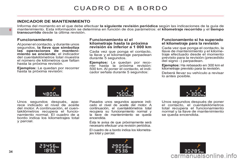 CITROEN C6 2012 Manuales de Empleo (in Spanish) 34
II
CUADRO DE A BORDO
INDICADOR DE MANTENIMIENTO
Informa del momento en el que debe efectuar la siguiente revisión periódica rsegún las indicaciones de la guía demantenimiento. Esta información CITROEN C6 2012 Manuales de Empleo (in Spanish) 34
II
CUADRO DE A BORDO
INDICADOR DE MANTENIMIENTO
Informa del momento en el que debe efectuar la siguiente revisión periódica rsegún las indicaciones de la guía demantenimiento. Esta información