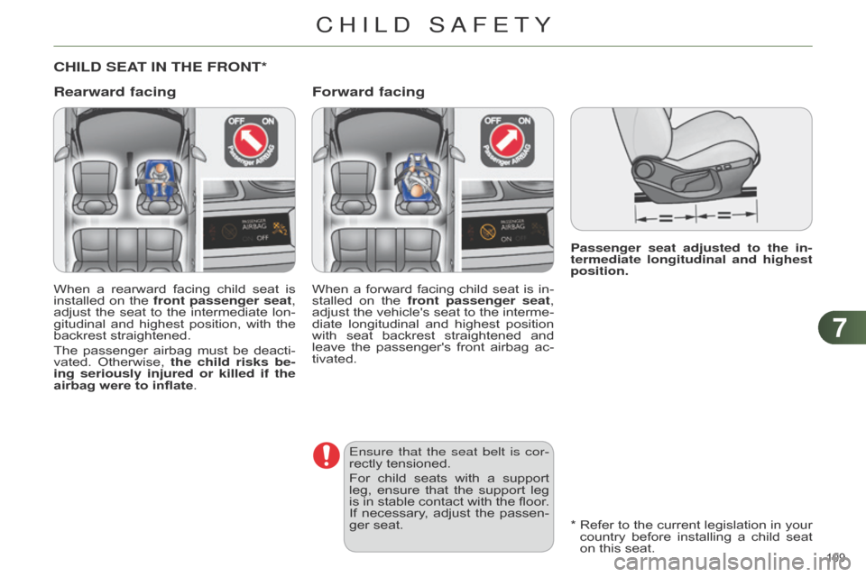 Citroen C4 DAG 2014.5 2.G Owners Manual 77
109Â
C4-2_en_Chap07_securite-enfants_ed01-2014
Passenger seat adjusted to the in-
termediate longitudinal and highest
position.
CHILD SEAT IN THE FRONT*
Rearward facing Forward facing
When a re Citroen C4 DAG 2014.5 2.G Owners Manual 77
109Â
C4-2_en_Chap07_securite-enfants_ed01-2014
Passenger seat adjusted to the in-
termediate longitudinal and highest
position.
CHILD SEAT IN THE FRONT*
Rearward facing Forward facing
When a re