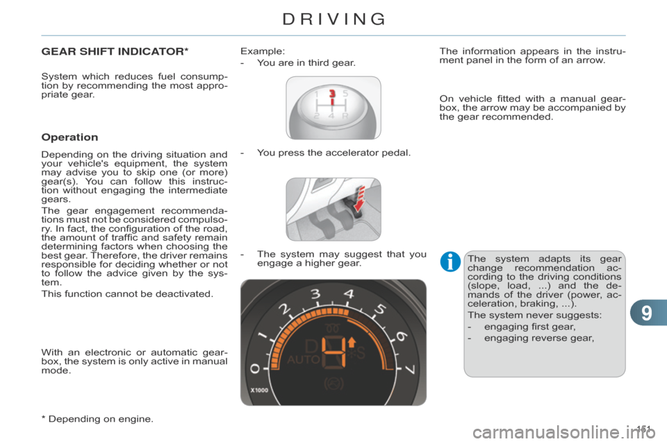 Citroen C4 DAG 2014.5 2.G Owners Manual 99
151
C4-2_en_Chap09_conduite_ed01-2014
GEAR SHIFT INDICATOR*
Operation
Depending on the driving situation and your
vehicles equipment, the system
may
advise
you
Citroen C4 DAG 2014.5 2.G Owners Manual 99
151
C4-2_en_Chap09_conduite_ed01-2014
GEAR SHIFT INDICATOR*
Operation
Depending on the driving situation and your
vehicles equipment, the system
may
advise
you