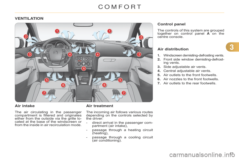 Citroen C4 DAG 2014.5 2.G Service Manual 33
47
C4-2_en_Chap03_confort_ed01-2014
VENTILATION
Air intake
The air circulating in the passenger compartment
is filtered and originates
either
from
the
outside
Citroen C4 DAG 2014.5 2.G Service Manual 33
47
C4-2_en_Chap03_confort_ed01-2014
VENTILATION
Air intake
The air circulating in the passenger compartment
is filtered and originates
either
from
the
outside