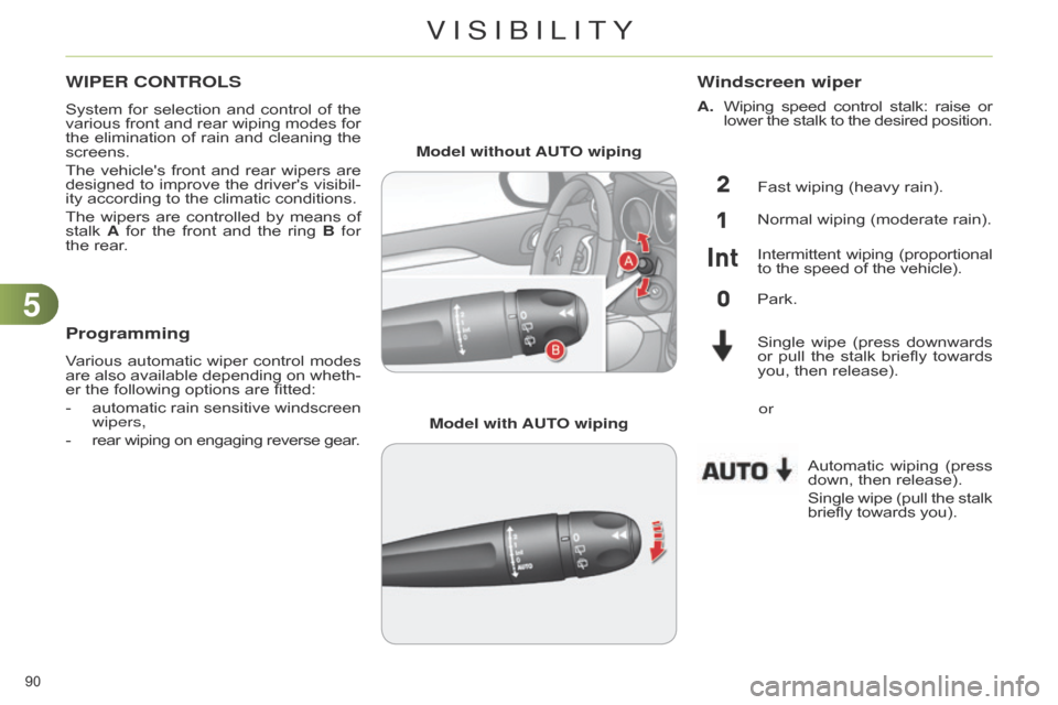 Citroen C4 DAG 2014.5 2.G Owners Manual 55
90
C4-2_en_Chap05_visibilite_ed01-2014
WIPER CONTROLS
System for selection and control of the various
front and rear wiping modes for
the
elimination
of
rai Citroen C4 DAG 2014.5 2.G Owners Manual 55
90
C4-2_en_Chap05_visibilite_ed01-2014
WIPER CONTROLS
System for selection and control of the various
front and rear wiping modes for
the
elimination
of
rai