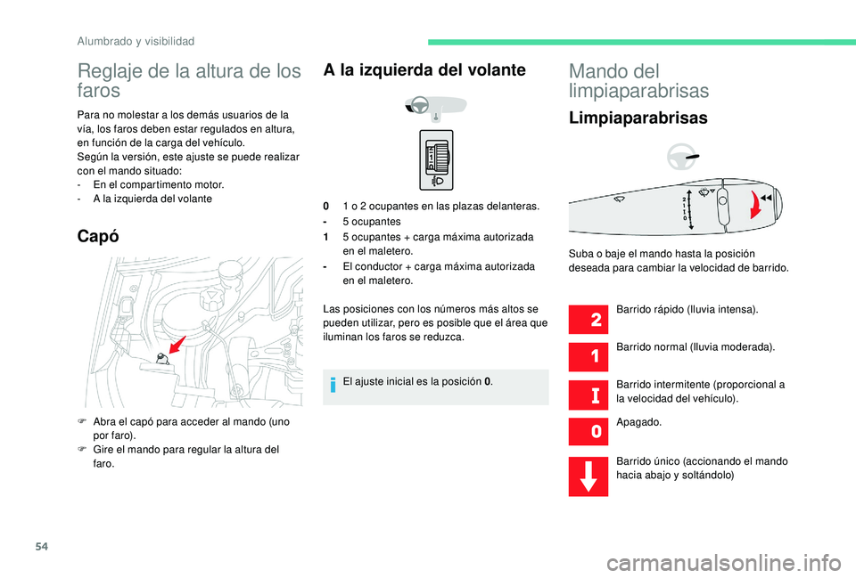 CITROEN C-ELYSÉE 2018 Manuales de Empleo (in Spanish) 54
Reglaje de la altura de los
faros
Para no molestar a los demás usuarios de la
vía, los faros deben estar regulados en altura,
en función de la carga del vehículo.
Según la versión, este aj CITROEN C-ELYSÉE 2018 Manuales de Empleo (in Spanish) 54
Reglaje de la altura de los
faros
Para no molestar a los demás usuarios de la
vía, los faros deben estar regulados en altura,
en función de la carga del vehículo.
Según la versión, este aj