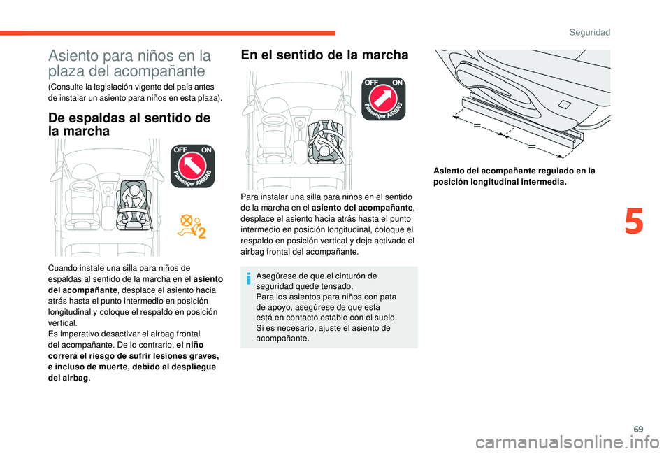CITROEN C-ELYSÉE 2018 Manuales de Empleo (in Spanish) 69
Asiento para niños en la
plaza del acompañante
(Consulte la legislación vigente del país antes
de instalar un asiento para niños en esta plaza).
De espaldas al sentido de
la marchaEn el sen CITROEN C-ELYSÉE 2018 Manuales de Empleo (in Spanish) 69
Asiento para niños en la
plaza del acompañante
(Consulte la legislación vigente del país antes
de instalar un asiento para niños en esta plaza).
De espaldas al sentido de
la marchaEn el sen