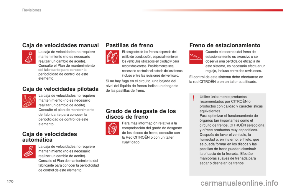 CITROEN C-ELYSÉE 2016 Manuales de Empleo (in Spanish) 170
C-Elysee_es_Chap10_verifications_ed01-2014
C-Elysee_es_Chap10_verifications_ed01-2014
Caja de velocidades manual
la caja de velocidades no requiere
mantenimiento (no es necesario
realizar un cam CITROEN C-ELYSÉE 2016 Manuales de Empleo (in Spanish) 170
C-Elysee_es_Chap10_verifications_ed01-2014
C-Elysee_es_Chap10_verifications_ed01-2014
Caja de velocidades manual
la caja de velocidades no requiere
mantenimiento (no es necesario
realizar un cam