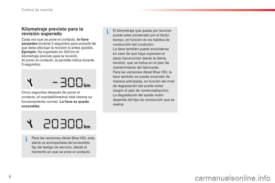 CITROEN C-ELYSÉE 2016  Manuales de Empleo (in Spanish) 6
Control de marcha
   
Kilometraje previsto para la 
revisión superado 
  Cada vez que se pone el contacto,  la llave 
parpadea 
 durante 5 segundos para avisarle de 
que debe efectuar la revisión 