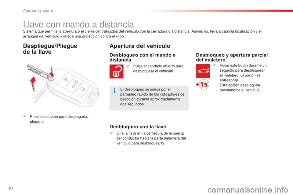 CITROEN C-ELYSÉE 2016 Manuales de Empleo (in Spanish) 30
c-elysee_es_chap02_ouvertures_ed01-2014
Sistema que permite la apertura o el cierre centralizados del vehÃculo con la cerradura o a distancia. asimismo, lleva a cabo la localización y el
arranqu CITROEN C-ELYSÉE 2016 Manuales de Empleo (in Spanish) 30
c-elysee_es_chap02_ouvertures_ed01-2014
Sistema que permite la apertura o el cierre centralizados del vehÃculo con la cerradura o a distancia. asimismo, lleva a cabo la localización y el
arranqu