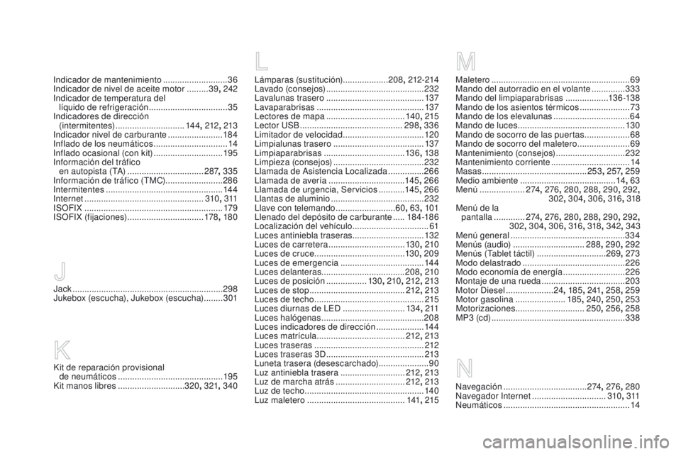 CITROEN DS3 2016 Manuales de Empleo (in Spanish) DS3_es_Chap12_index-recherche_ed01-2015
Lámparas (sustitución)...................208, 212-214
Lavado (consejos) ......................................... 2
32
Lavalunas trasero
.................. CITROEN DS3 2016 Manuales de Empleo (in Spanish) DS3_es_Chap12_index-recherche_ed01-2015
Lámparas (sustitución)...................208, 212-214
Lavado (consejos) ......................................... 2
32
Lavalunas trasero
..................